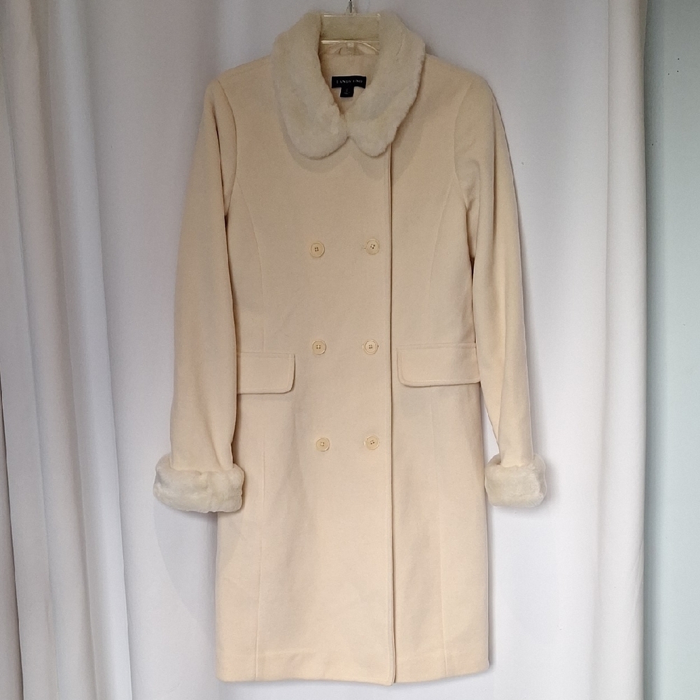 Lands End Cream Double-Breasted Girl's Coat